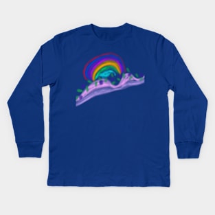 Pink blue rainbow floral art Kids Long Sleeve T-Shirt